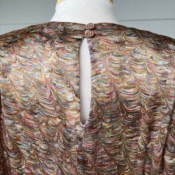 VTG 80s Castleberry Marbled Satin Blouse Pleated Knit Skirt Set M/L USA - Picture 12 of 12